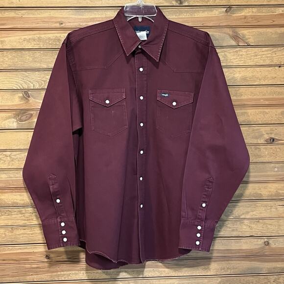 Wrangler Other - Wrangler Men’s Pearl Snap Maroon Brush Popper Shirt 17x36 Long Sleeve Western